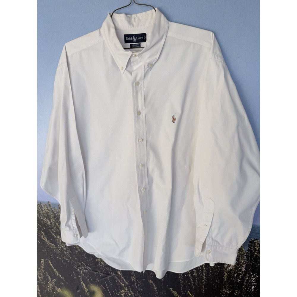 Ralph Lauren Yarmouth White Oxford Button Down Shirt Mens 18-36 Long Sleeve